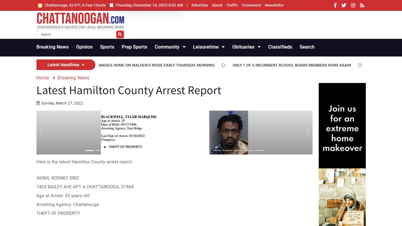 Latest Hamilton County Arrest Report - Chattanoogan.com